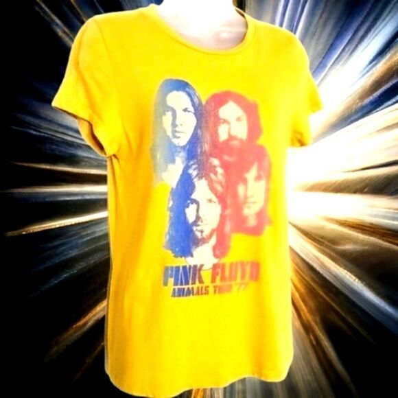 PINK FLOYD Womens JUNK FOOD ANIMALS Tour graphic T shirt Gold SIZE MEDIUM Cotton - Picture 3 of 13